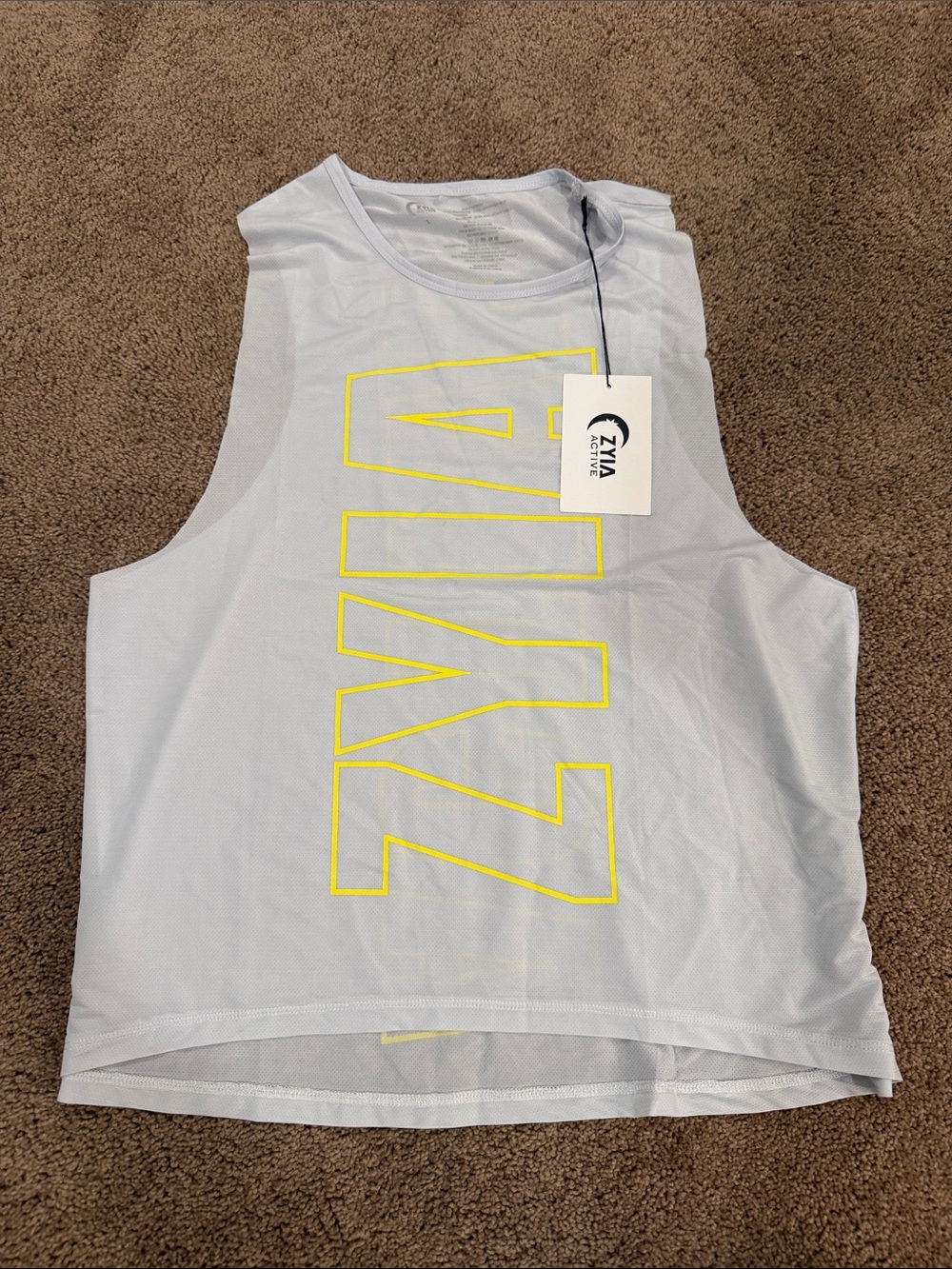 ZYIA Women’s Light Blue Muscle Tee with Yellow Logo
